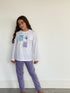 Girls summer Eid pajama set White t-shirt + Light Mauve Pants